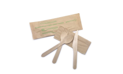 WOODEN CUTLERY PACK KNIFE FORK SPOON NAPKIN